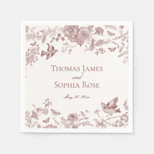 Burgundy Toile De Jouy Vintag Floral Wedding Serviette