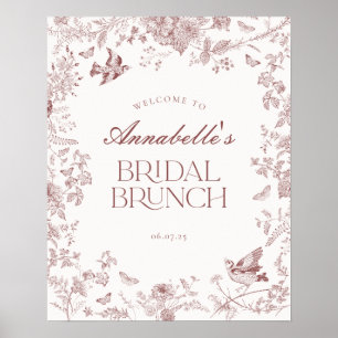 Burgundy Toile Floral Bridal Brunch Begrüßungszeic Poster