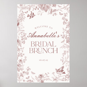 Burgundy Toile Floral Bridal Brunch Begrüßungszeic Poster