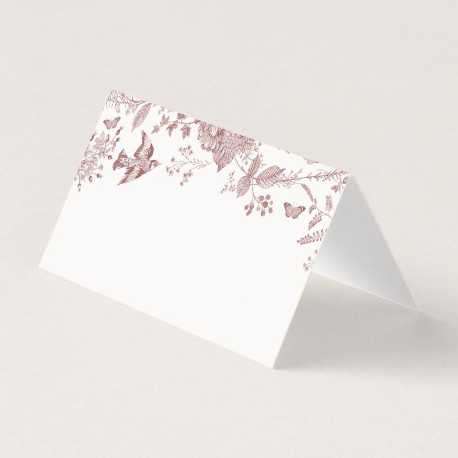 Burgundy Toile Jouy Floral Platzkarte Tischdekor (Vorderseite)