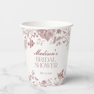 Burgundy Toile Jouy Vintag Floral Brautparty Pappbecher