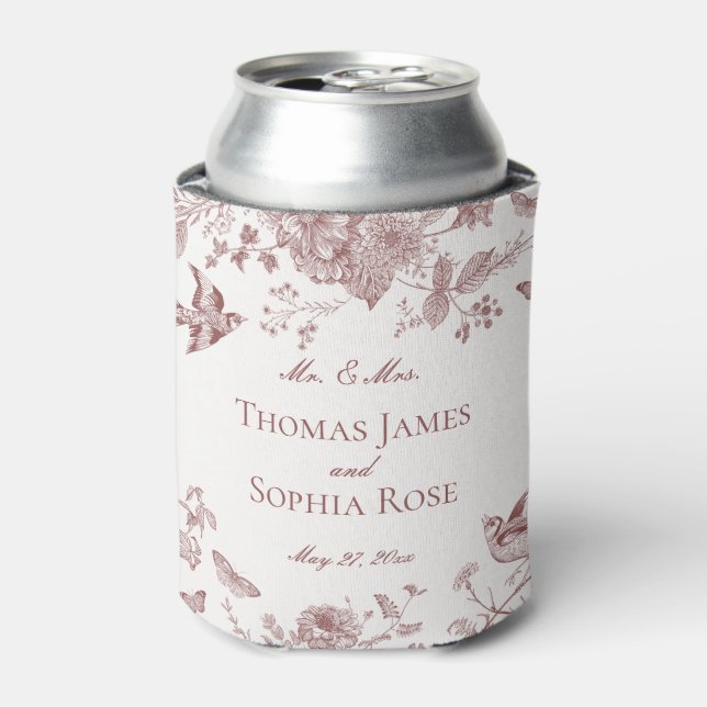 Burgundy Toile Jouy Vintag Floral Gastgeschenk Hoc Dosenkühler (Kanne Vorderseite)