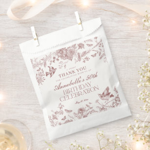 Burgundy Toile Vintag florale Geburtstagsdessert Geschenktütchen