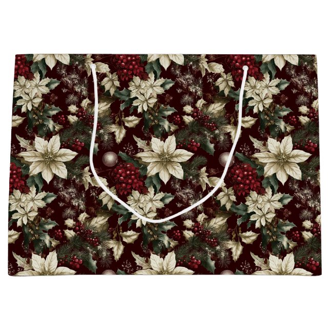 Burgundy Traditional Christmas Floral Große Geschenktüte (Vorderseite)