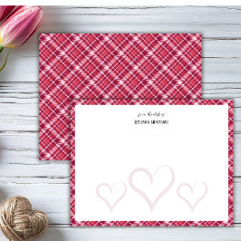 Burgundy Translucent Hearts Retro Tartan Note Card Mitteilungskarte