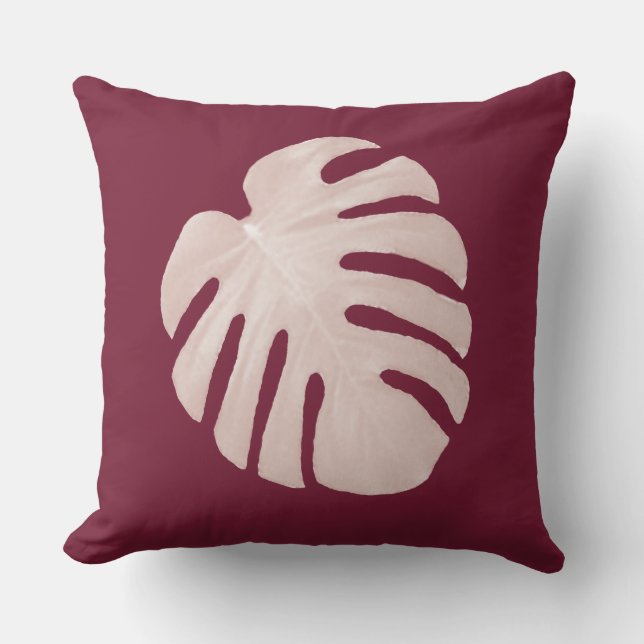 Burgundy Tropical Pillow Kissen Für Draußen (Vorderseite)
