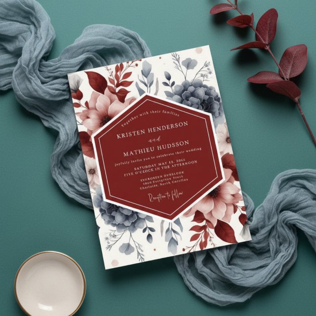 Burgundy Twilight Botanical Wedding Einladung (Von Creator hochgeladen)