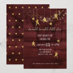 Burgundy Twinkle Little Star Gold Girl Baby Dusche Einladung