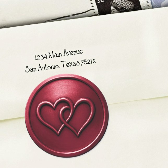Burgundy Two Hearts Intertwined Wedding Runder Aufkleber (Von Creator hochgeladen)