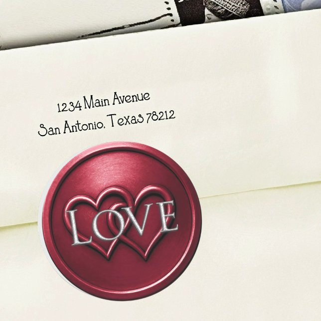 Burgundy Two Hearts Intertwined Wedding Runder Aufkleber (Von Creator hochgeladen)