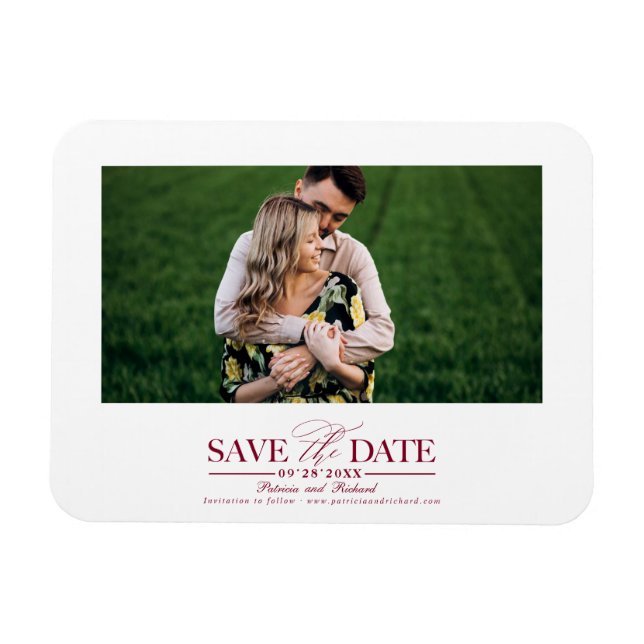 Burgundy Typografy Wedding Save the Date Foto Magnet (Horizontal)
