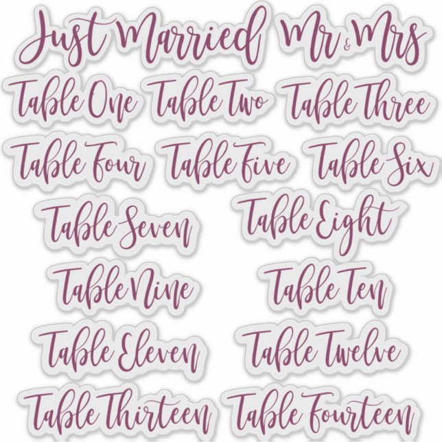 Burgundy Typography Just Married, Mr & Mrs & Table Aufkleber (Vorderseite)