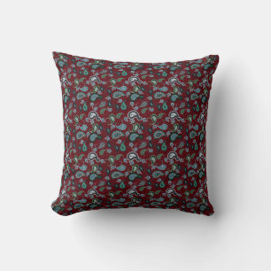Burgundy und Aqua Boho Paisley Throw Kissen