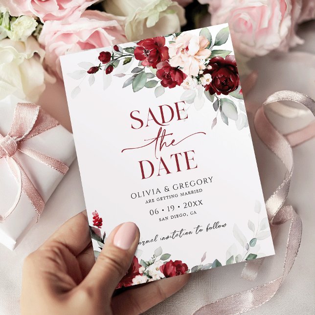 Burgundy und Blush Pink Wedding Save the Date Einladung (Von Creator hochgeladen)