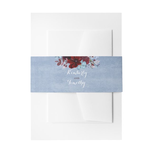 Burgundy und Dusty Blue Wedding Einladungsbanderole (Vorderseite Beispiel)