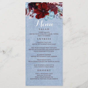 Burgundy und Dusty Blue Wedding Menus Programm