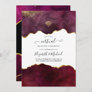 Burgundy und Gold Agate Virtual Wedding Einladung
