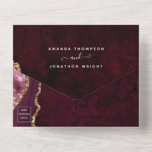 Burgundy und Gold Agate Wedding All In One Einladung