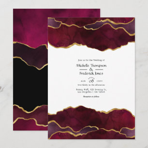 Burgundy und Gold Agate Wedding Einladung