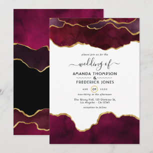 Burgundy und Gold Agate Wedding Einladung