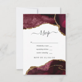 Burgundy und Gold Agate Wedding RSVP Karte