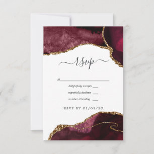 Burgundy und Gold Agate Wedding RSVP Karte