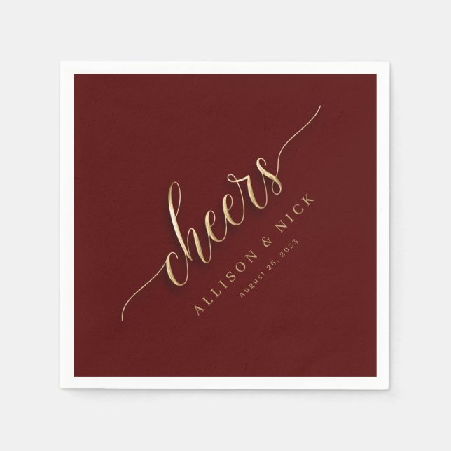Burgundy und Gold Cheers Wedding Napkins Serviette (Vorderseite)