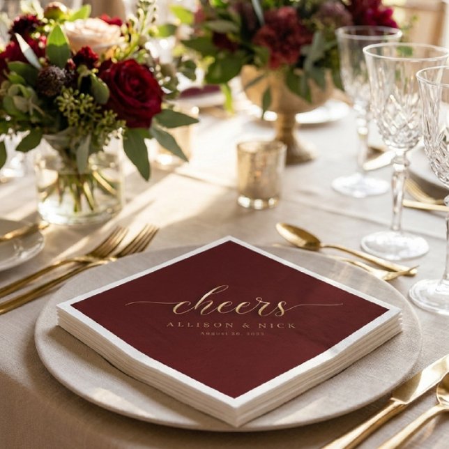 Burgundy und Gold Cheers Wedding Napkins Serviette (Von Creator hochgeladen)