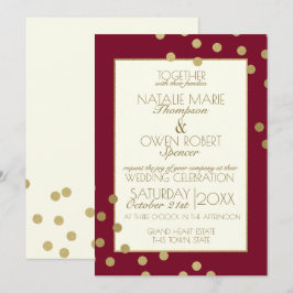 Burgundy und Gold Confetti Dots Wedding Einladung