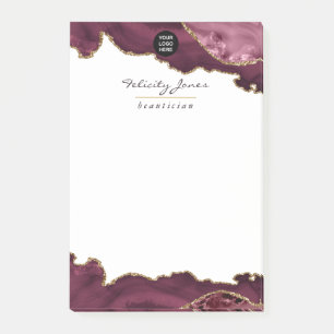 Burgundy und Gold-Geoden-Achat-Edelstein-Post- Post-it Klebezettel