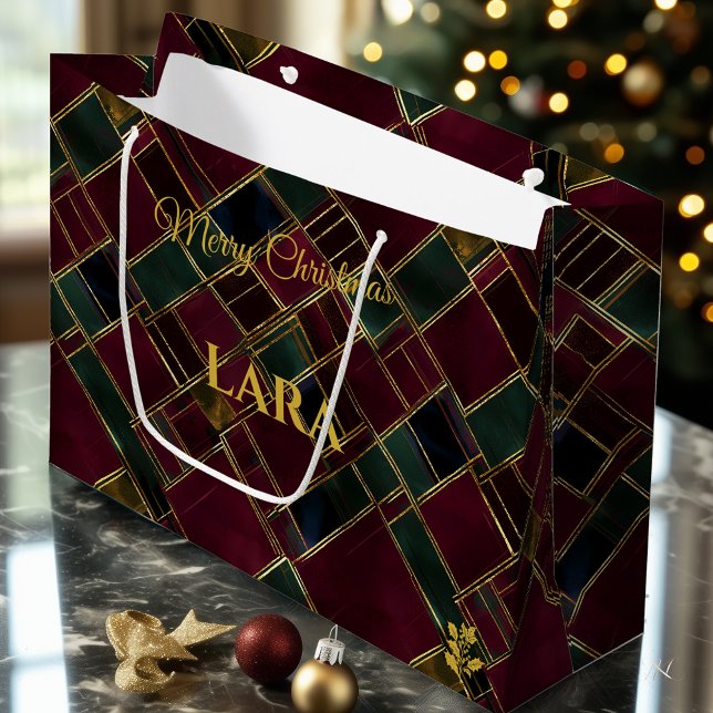 Burgundy und Green Geometric Custom Große Geschenktüte (Von Creator hochgeladen)