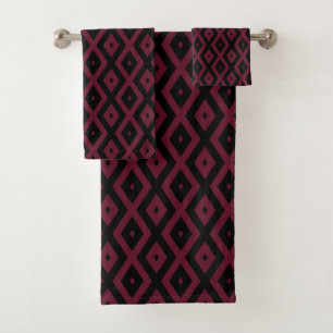 Burgundy- und Schwarz-Diamantmuster Badhandtuch Set