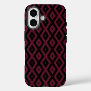 Burgundy- und Schwarz-Diamantmuster iPhone 16 Hülle
