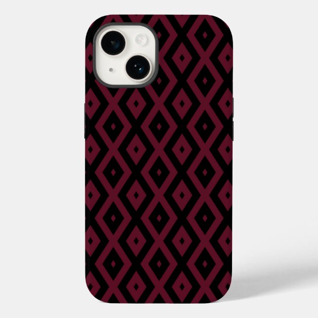 Burgundy- und Schwarz-Diamantmuster Case-Mate iPhone Hülle (Rückseite)