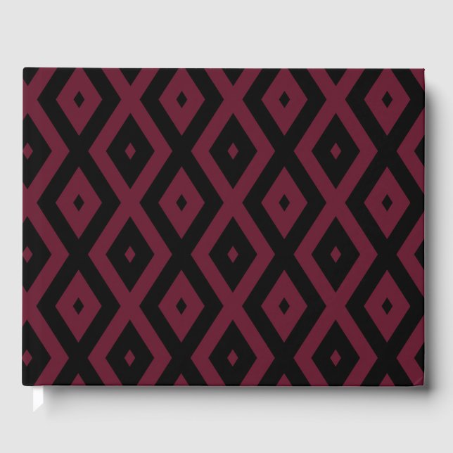 Burgundy- und Schwarz-Diamantmuster Gästebuch (Vorderseite)