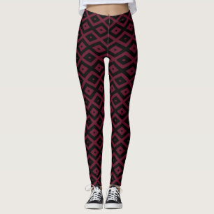 Burgundy- und Schwarz-Diamantmuster Leggings