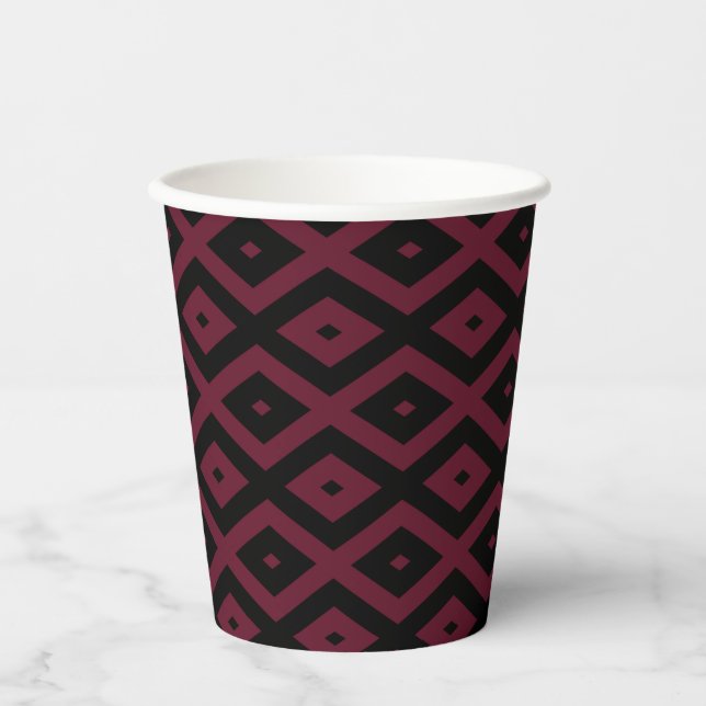 Burgundy- und Schwarz-Diamantmuster Pappbecher (Vorderseite)