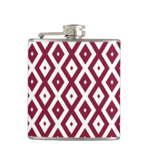 Burgundy und weißes Diamantmuster Flachmann