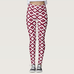 Burgundy und weißes Diamantmuster Leggings