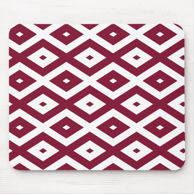 Burgundy und weißes Diamantmuster Mousepad (Vorne)