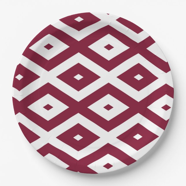 Burgundy und weißes Diamantmuster Pappteller (Vorderseite)