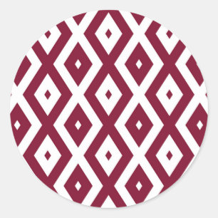 Burgundy und weißes Diamantmuster Runder Aufkleber