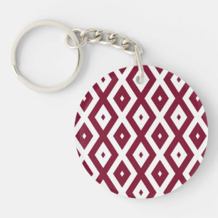 Burgundy und weißes Diamantmuster Schlüsselanhänger