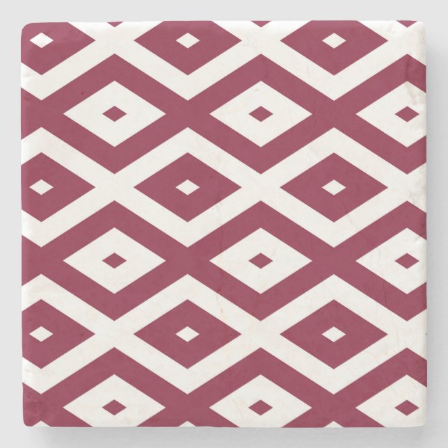 Burgundy und weißes Diamantmuster Steinuntersetzer (Vorderseite)