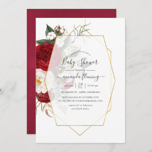 Burgundy und White Floral Geometric Baby Shower Einladung