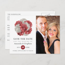 Burgundy und White Floral Wedding retten das Datum Postkarte