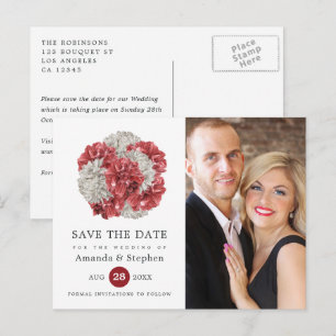 Burgundy und White Floral Wedding retten das Datum Postkarte