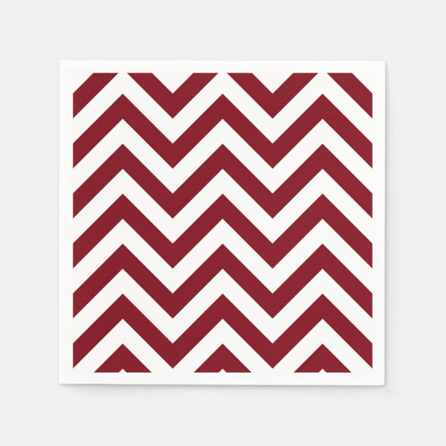 Burgundy und White Large Zickzack ZigZag Muster Serviette (Vorderseite)