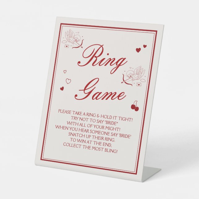  Burgundy Valentine Bridal Shower Ring Game Sockelschild (Vorderseite)