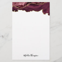 Burgundy Velvet Agate Geode Script Typografie Briefpapier